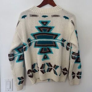 Vintage Western Aztec Knit Sweater | Cream & Turquoise